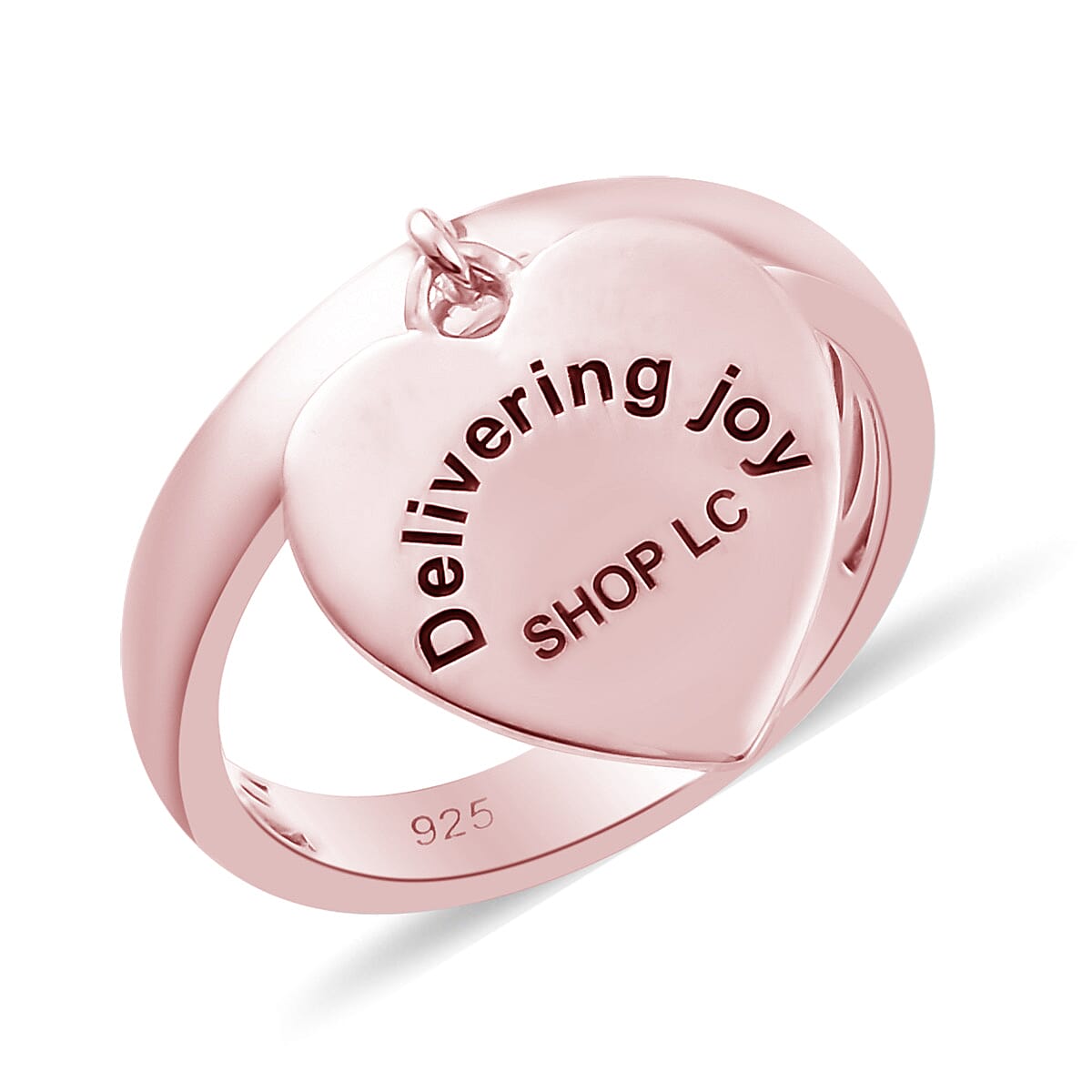 Platinum Over Sterling Silver Ring Engraved Charm (Size 7.0) (3.60 g)