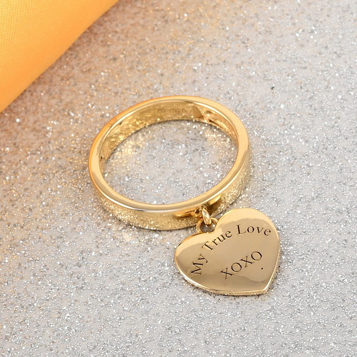 Platinum Over Sterling Silver Ring Engraved Charm (Size 7.0) (3.60 g)