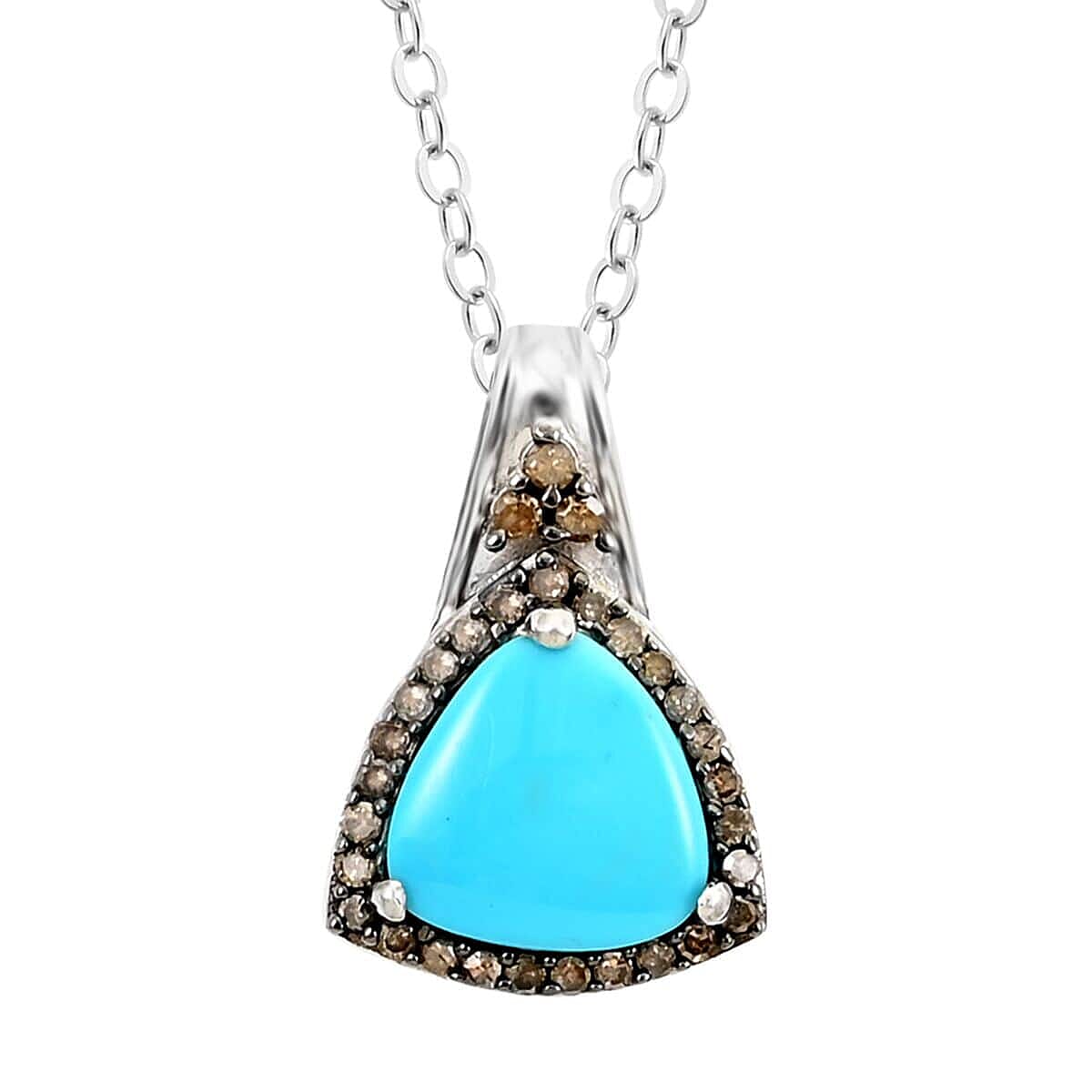 3.05 ctw Natural Arizona Sleeping Beauty Turquoise and Diamond Pendant in Platinum Over Sterling Silver