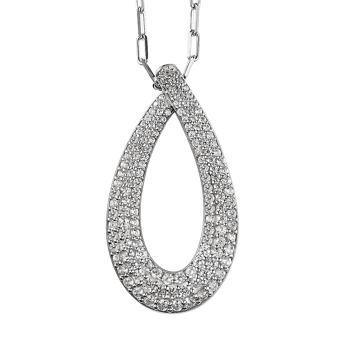 White Zircon Pendant Necklace (18 Inches) in Rhodium Over Sterling Silver 1.85 ctw