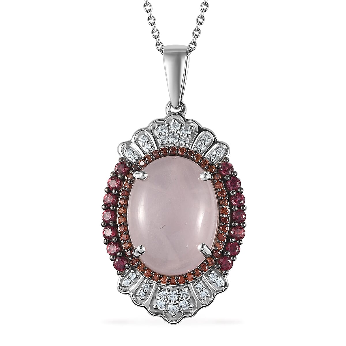 Premium Galilea Rose Quartz, Multi Gemstone Pendant Necklace (20 Inches) in Rhodium Over Sterling Silver 11.00 ctw