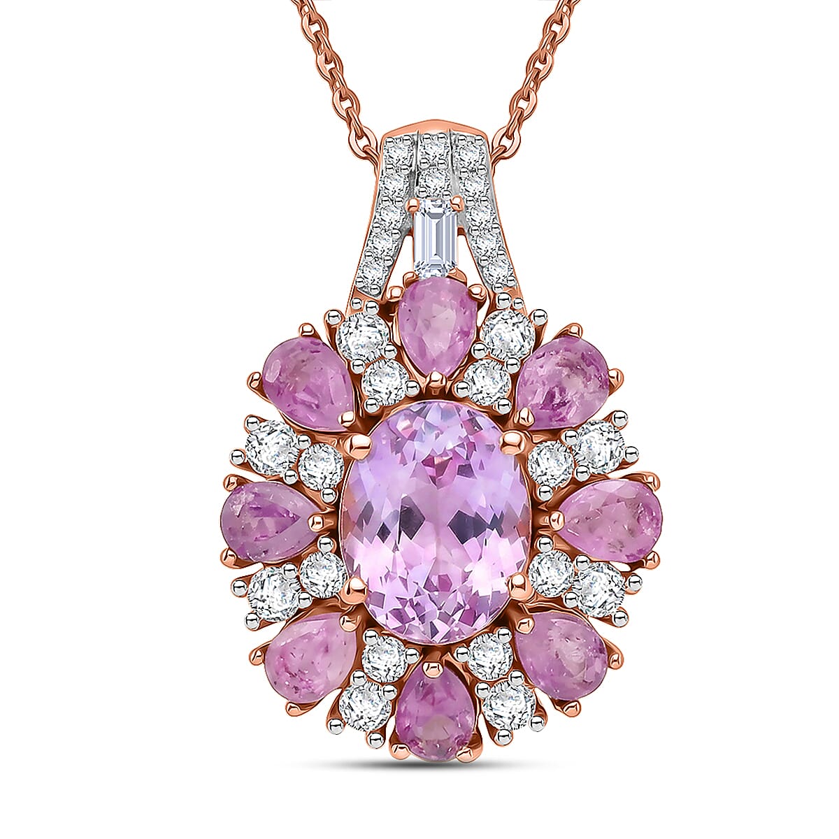 D''Joy Cambodian Blue Zircon, White Zircon Pendant Necklace (20 Inches) in Rhodium Over Sterling Silver 5.75 ctw