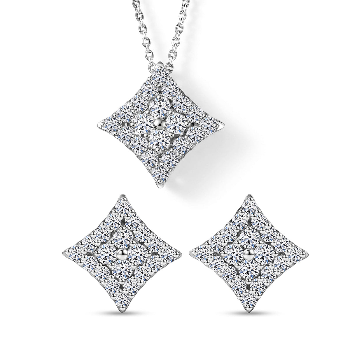 Lab Grown Diamond (G-H, SI) Earrings, Pendant Necklace (20 Inches) in Rhodium Over Sterling Silver 2.75 ctw