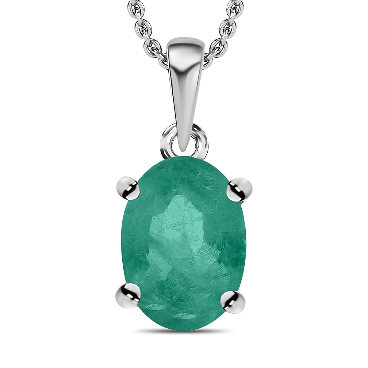 Kagem Zambian Emerald Solitaire Pendant Necklace 20 Inches in Platinum Over Sterling Silver 0.80 ctw