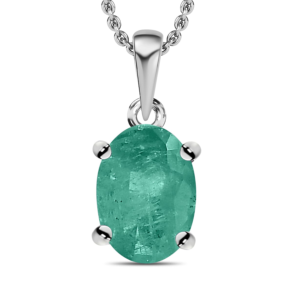 Kagem Zambian Emerald Solitaire Pendant Necklace 20 Inches in Platinum Over Sterling Silver 0.80 ctw