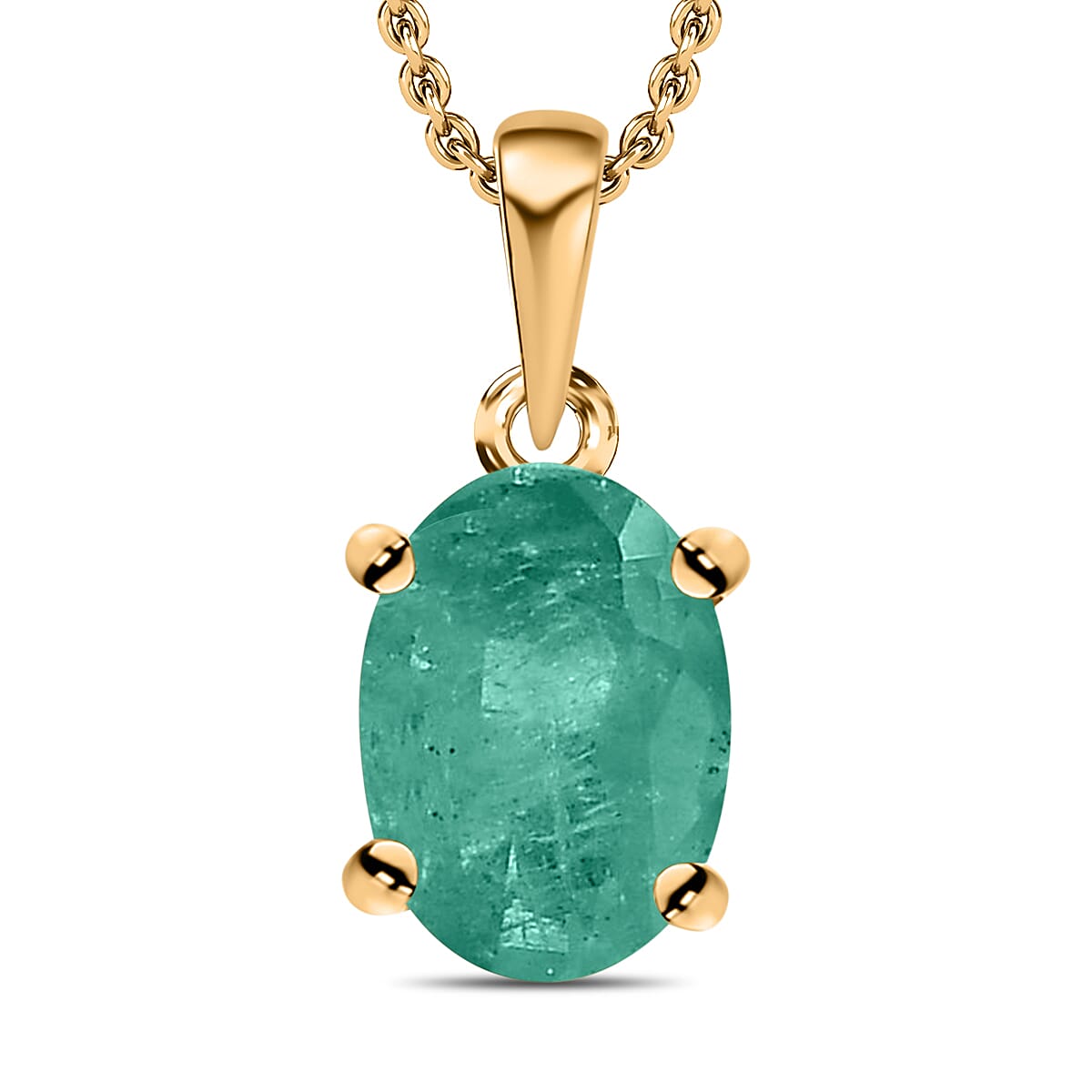 Kagem Zambian Emerald Solitaire Pendant Necklace 20 Inches in Platinum Over Sterling Silver 0.80 ctw