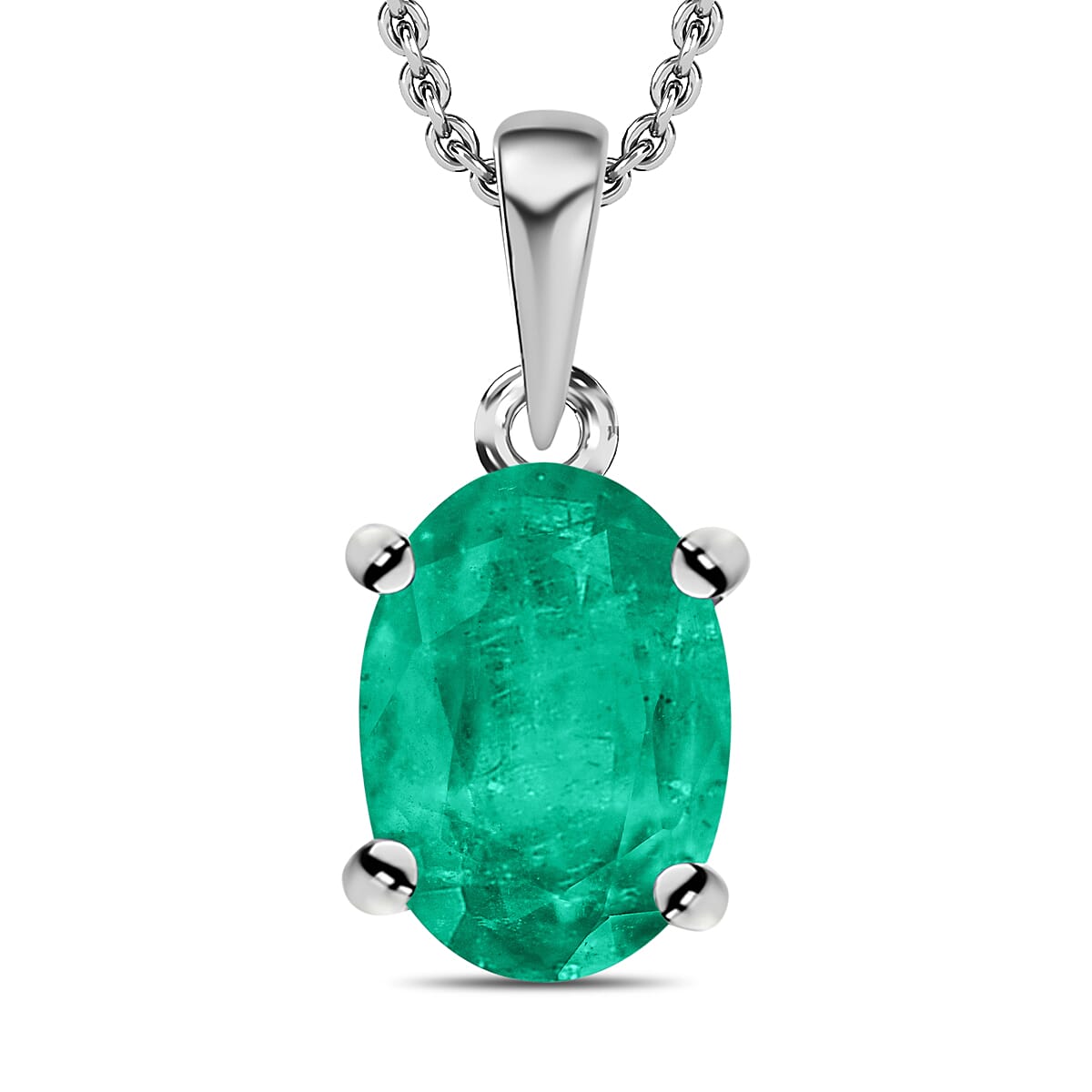 Kagem Zambian Emerald Solitaire Pendant Necklace 20 Inches in Platinum Over Sterling Silver 0.80 ctw