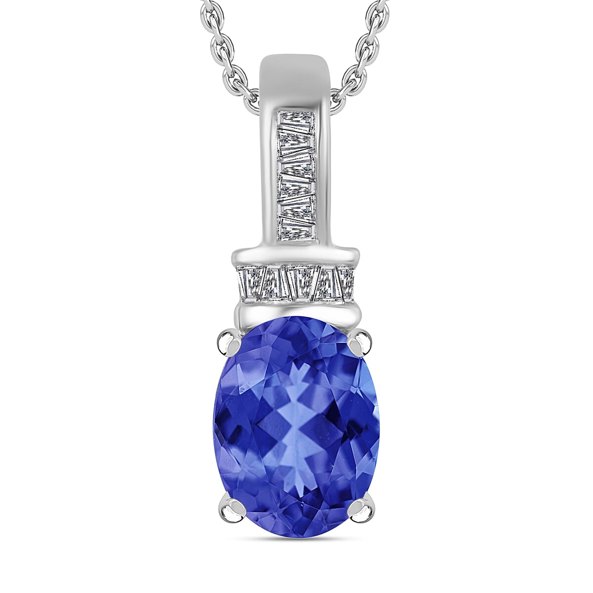 Luxoro Premium Tanzanite and G-H I1 Diamond Pendant Necklace 20 Inches in 14K White Gold 1.40 ctw