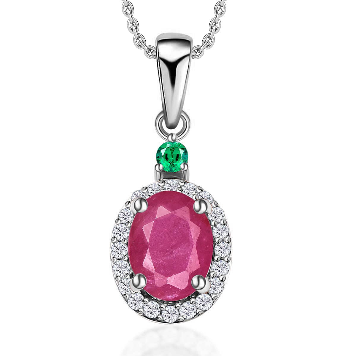 Luxoro 14K White Gold Premium Marropino Morganite, Boyaca Colombian Emerald, Diamond (G-H, I1) (0.16 cts) Pendant Necklace 20 Inches 1.55 ctw