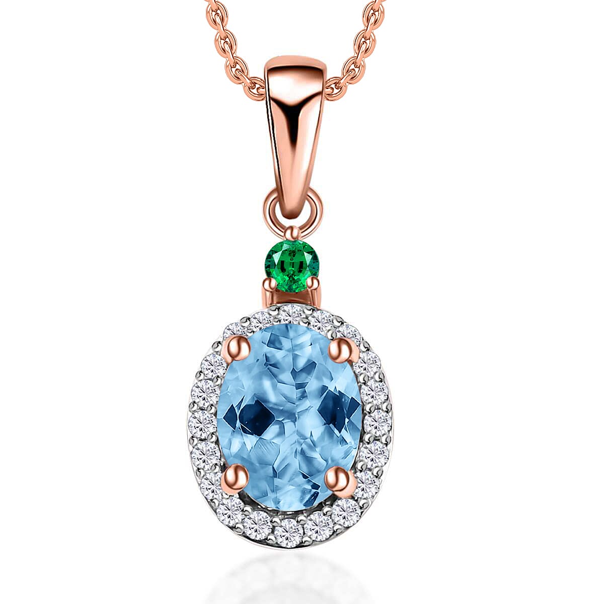 Luxoro 14K White Gold Premium Marropino Morganite, Boyaca Colombian Emerald, Diamond (G-H, I1) (0.16 cts) Pendant Necklace 20 Inches 1.55 ctw
