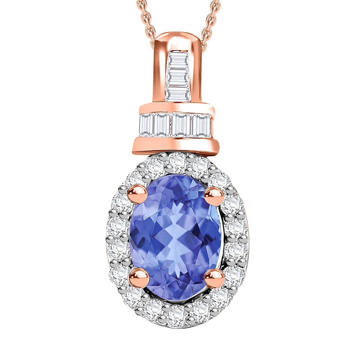 Tanzanite and Diamond 1.00 ctw Pendant Necklace 20 Inches in Rhodium Over Sterling Silver