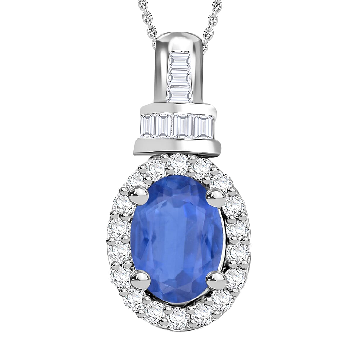 Tanzanite and Diamond 1.00 ctw Pendant Necklace 20 Inches in Rhodium Over Sterling Silver