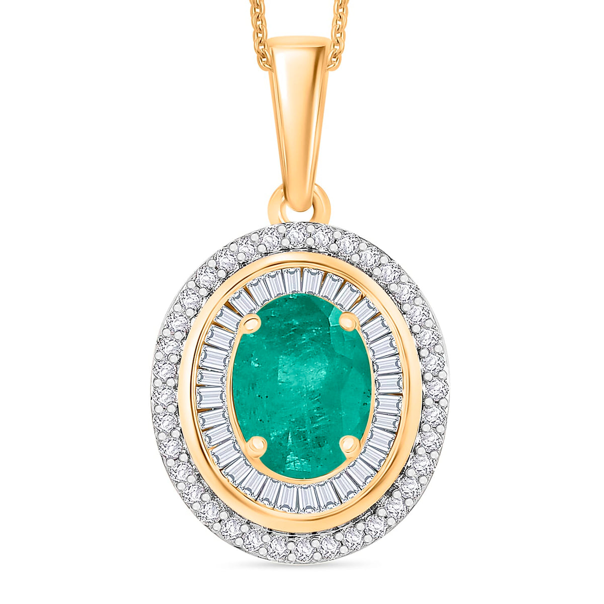 Luxoro Premium Kagem Zambian Emerald and G-H I2 Diamond Pendant Necklace 20 Inches in 10K White Gold 2.25 ctw