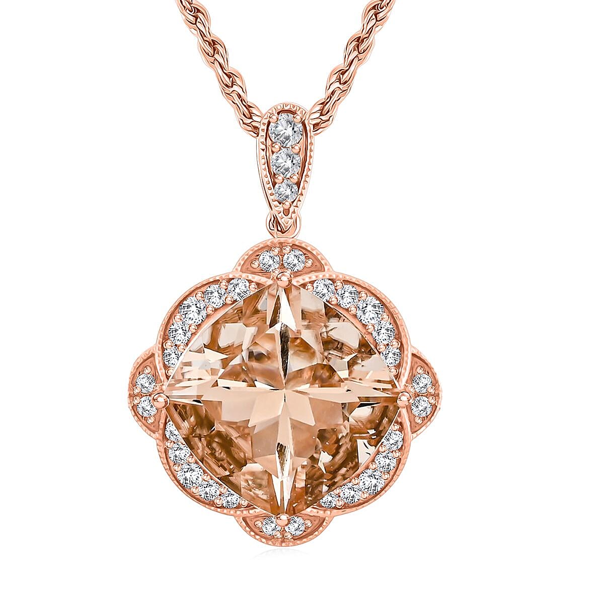 Luxoro AAA Marropino Morganite and G-H I2 Diamond 6.94 ctw Pendant Necklace in 10K Rose Gold 20 Inches 4407159