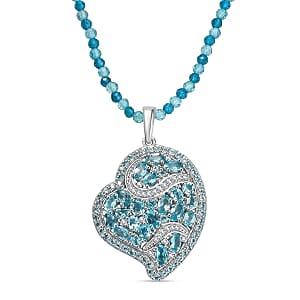 D''Joy Betroka Blue Apatite and Multi Gemstone Pendant with Beaded Necklace (18 Inches) in Rhodium Over Sterling Silver 36.50 ctw