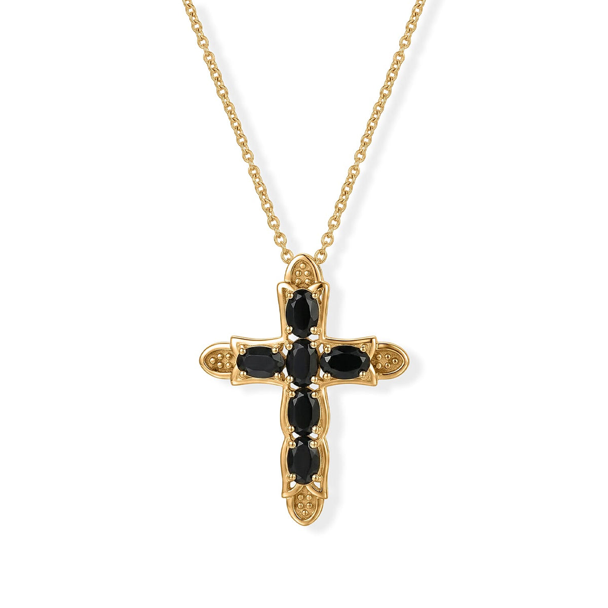 EverTrue Thai Black Spinel Pendant Necklace (20 Inches) in 18K YG Plated Stainless Steel 3.80 ctw