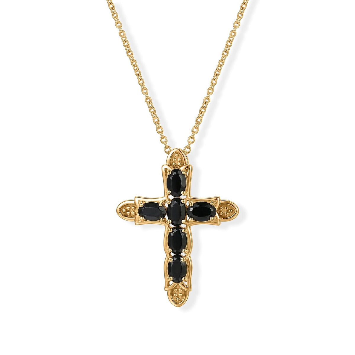 EverTrue Thai Black Spinel Pendant Necklace (20 Inches) in 18K YG Plated Stainless Steel 3.80 ctw