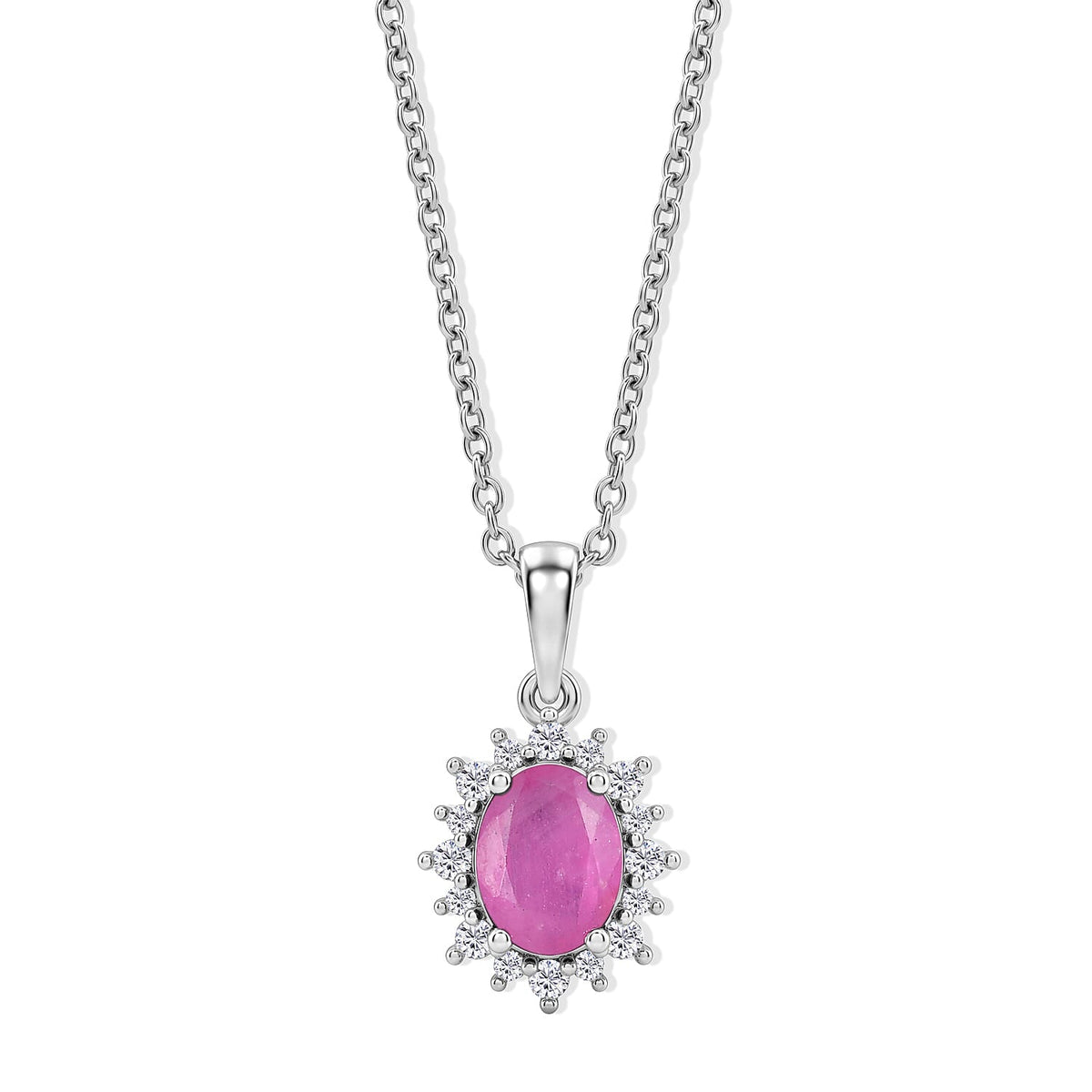 EverTrue Ilakaka Hot Pink Sapphire (FF), White Zircon
Pendant in Platinum Bond with Stainless Steel Necklace (20 Inches) 2.15 ctw