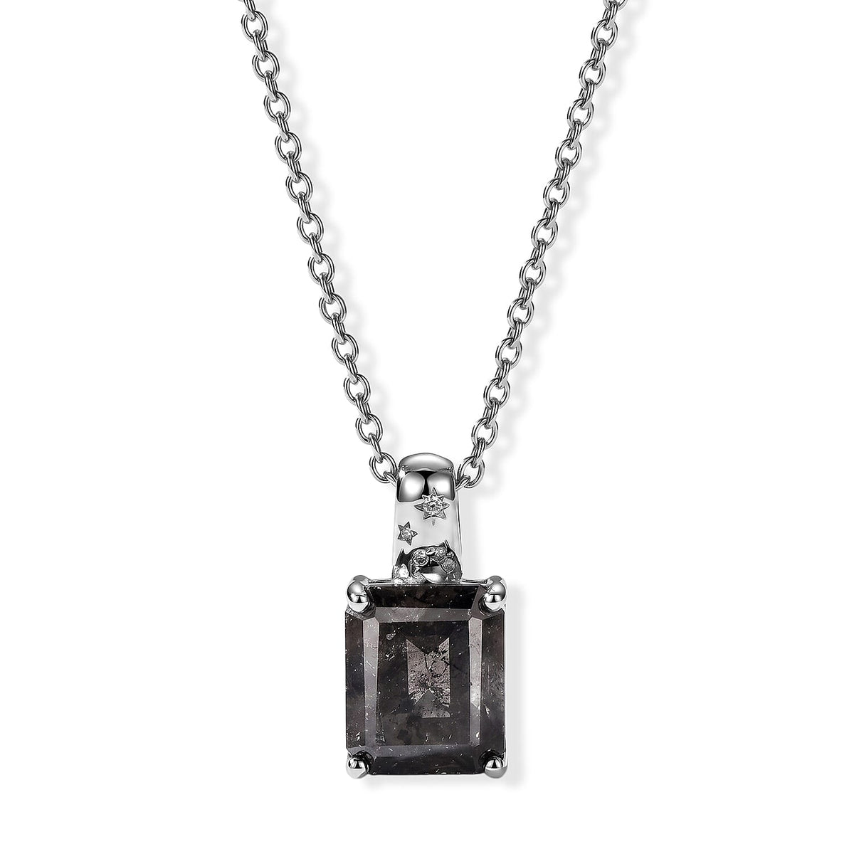 EverTrue Silver Sapphire, White Zircon Pendant in Platinum Bond with Stainless Steel Necklace (20 Inches) 8.20 ctw