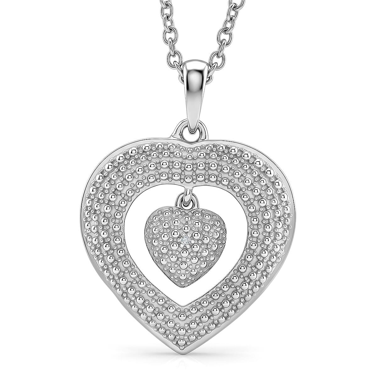 D''Joy Diamond Accent Heart Pendant Necklace (20 Inches) in Rhodium Over Sterling Silver