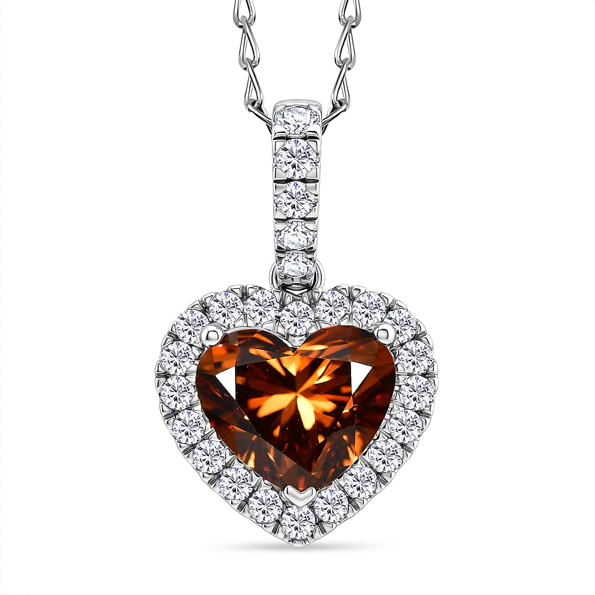 950 Platinum Luxuriant Lab Grown Red Diamond (IR) and Lab Grown Diamond (VS) Heart Pendant Necklace (20 Inches) 2.50 ctw