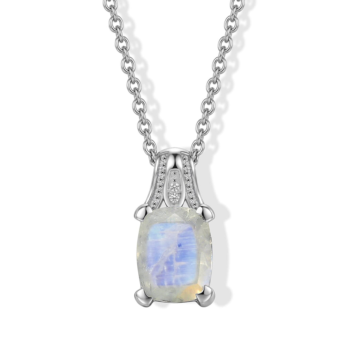 EverTrue Rainbow Moonstone, White Zircon Pendant in Platinum Bond with Stainless Steel Necklace (20 Inches) 2.80 ctw