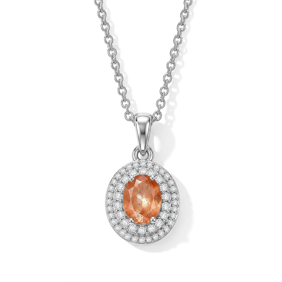 EverTure Tanzanian Sun Stone, White Zircon Pendant in Platinum Bond with Stainless Steel Necklace (20 Inches) 1.60 ctw