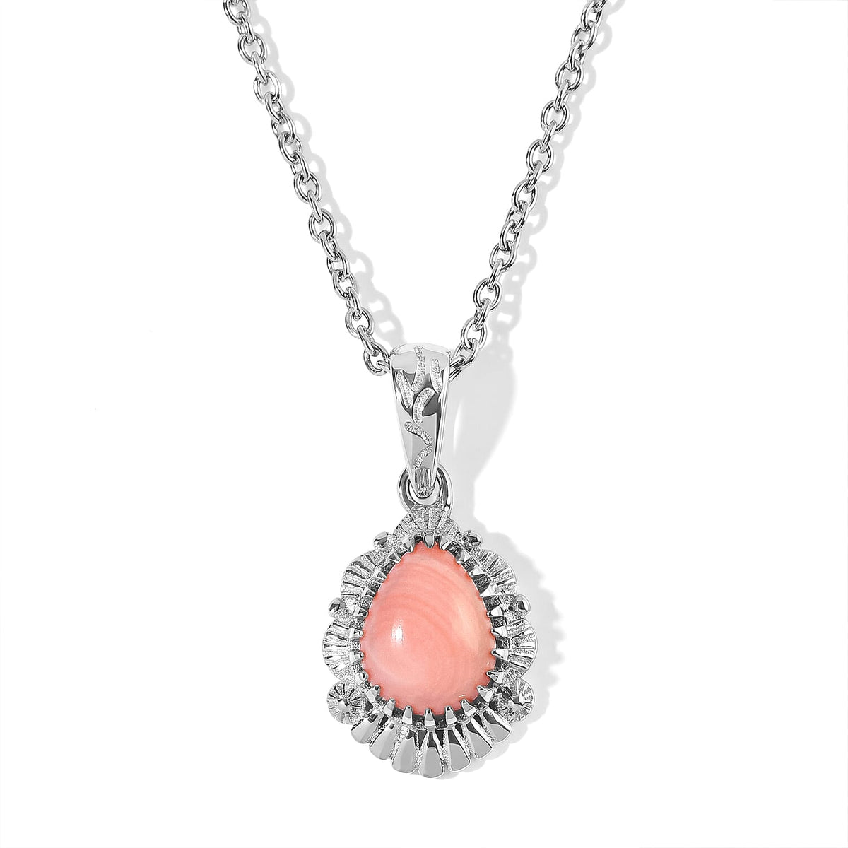 EverTrue Peach Opal 1.35 ctw Pendant in Platinum Bond with Stainless Steel Necklace 20 Inches