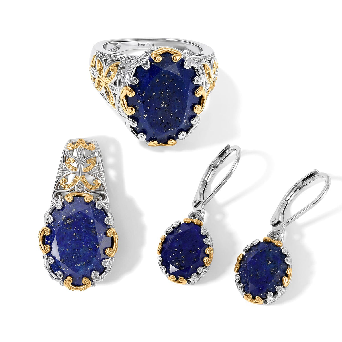 EverTrue Malagasy Labradorite Earrings, Ring (Size 5.0) and Pendant without Chain in 18K YG Plated and Platinum Bond 20.30 ctw