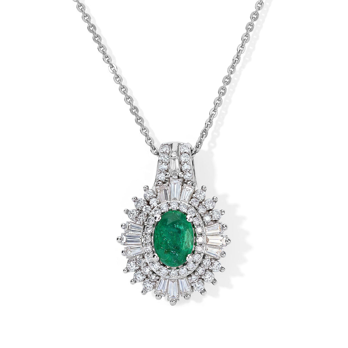 D''Joy AAA Kagem Zambian Emerald and Moissanite 1.60 ctw Pendant Necklace (20 Inches) in Rhodium Over Sterling Silver