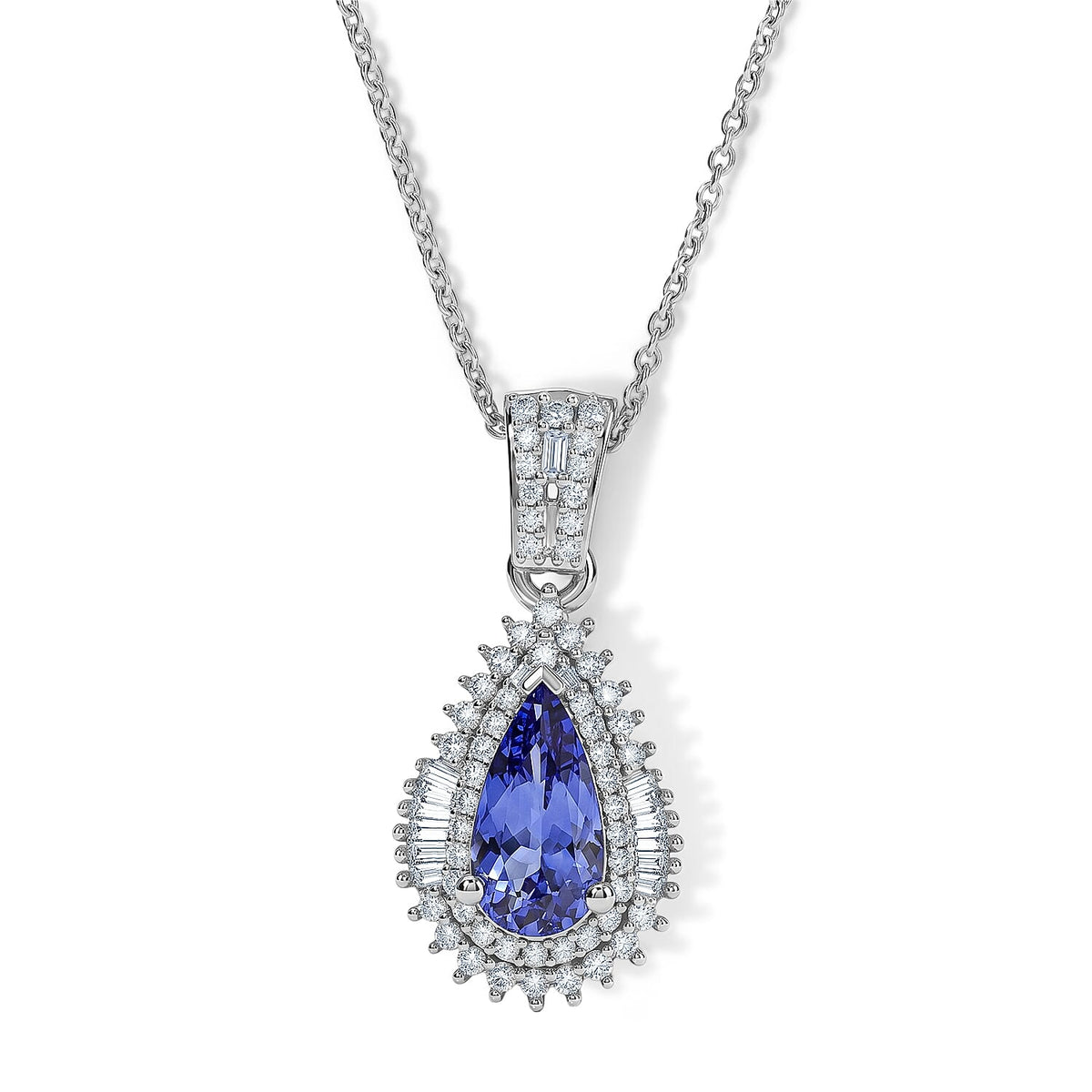 D''Joy Premium Tanzanite, Diamond (0.40 cts) Pendant Necklace (20 Inches) in Rhodium Over Sterling Silver 1.80 ctw