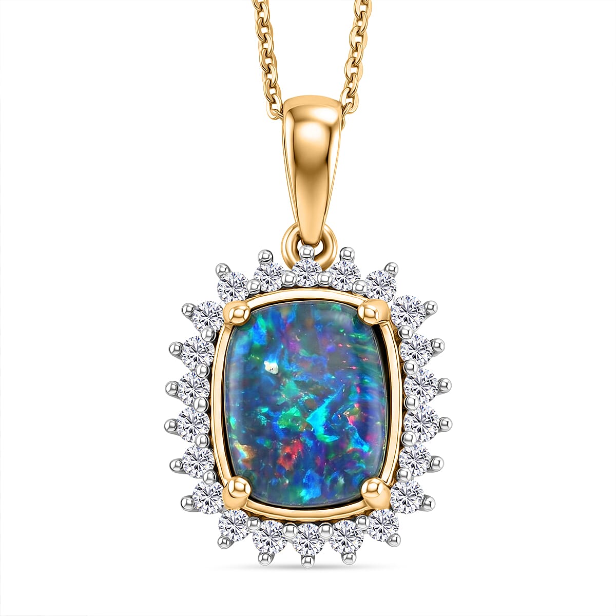 Premium Boulder Opal Triplet, Luxuriant Lab Grown Diamond (G-H, SI) (0.41 cts) Pendant Necklace (20 Inches) in 18K Vermeil YG Over Sterling Silver 2.85 ctw