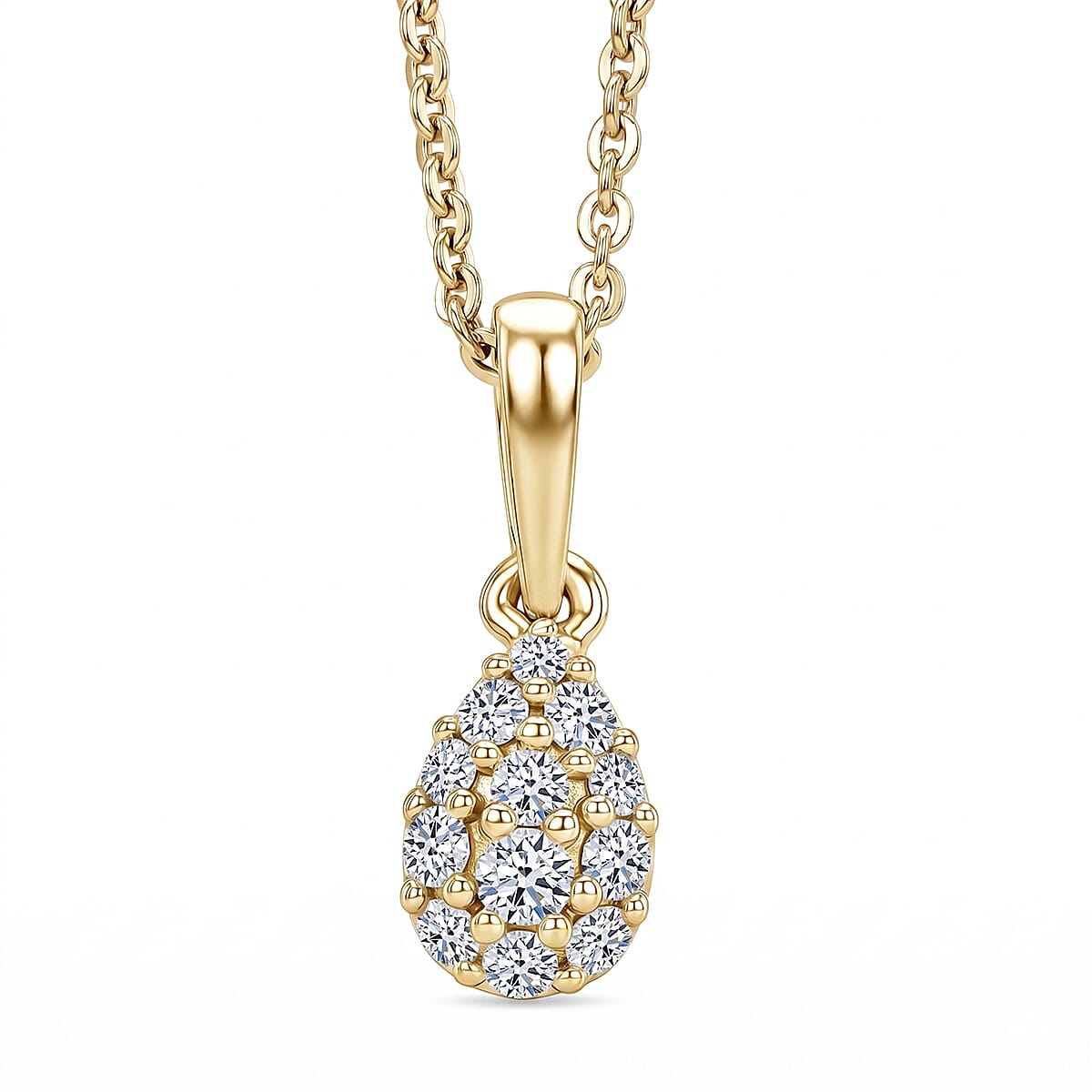 Luxuriant Lab Grown Diamond (G-H, SI) Pendant Necklace (20 Inches) in 18K Vermeil Yellow Gold Over Sterling Silver 0.15 ctw