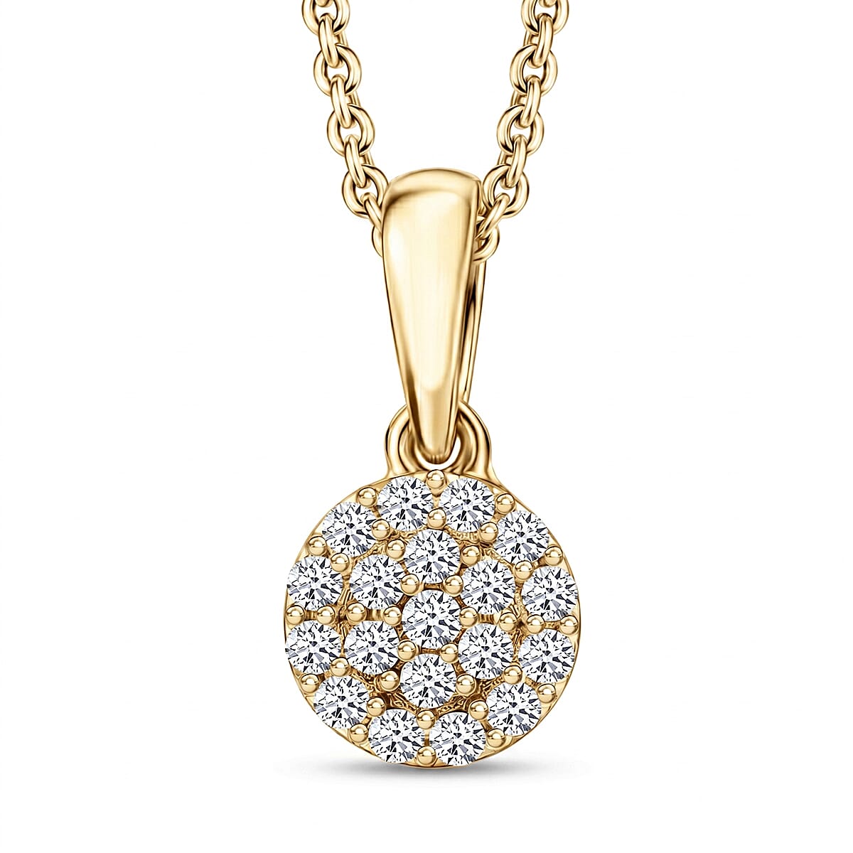 Luxuriant Lab Grown Diamond (G-H, SI) Pendant Necklace (20 Inches) in 18K Vermeil Yellow Gold Over Sterling Silver 0.15 ctw