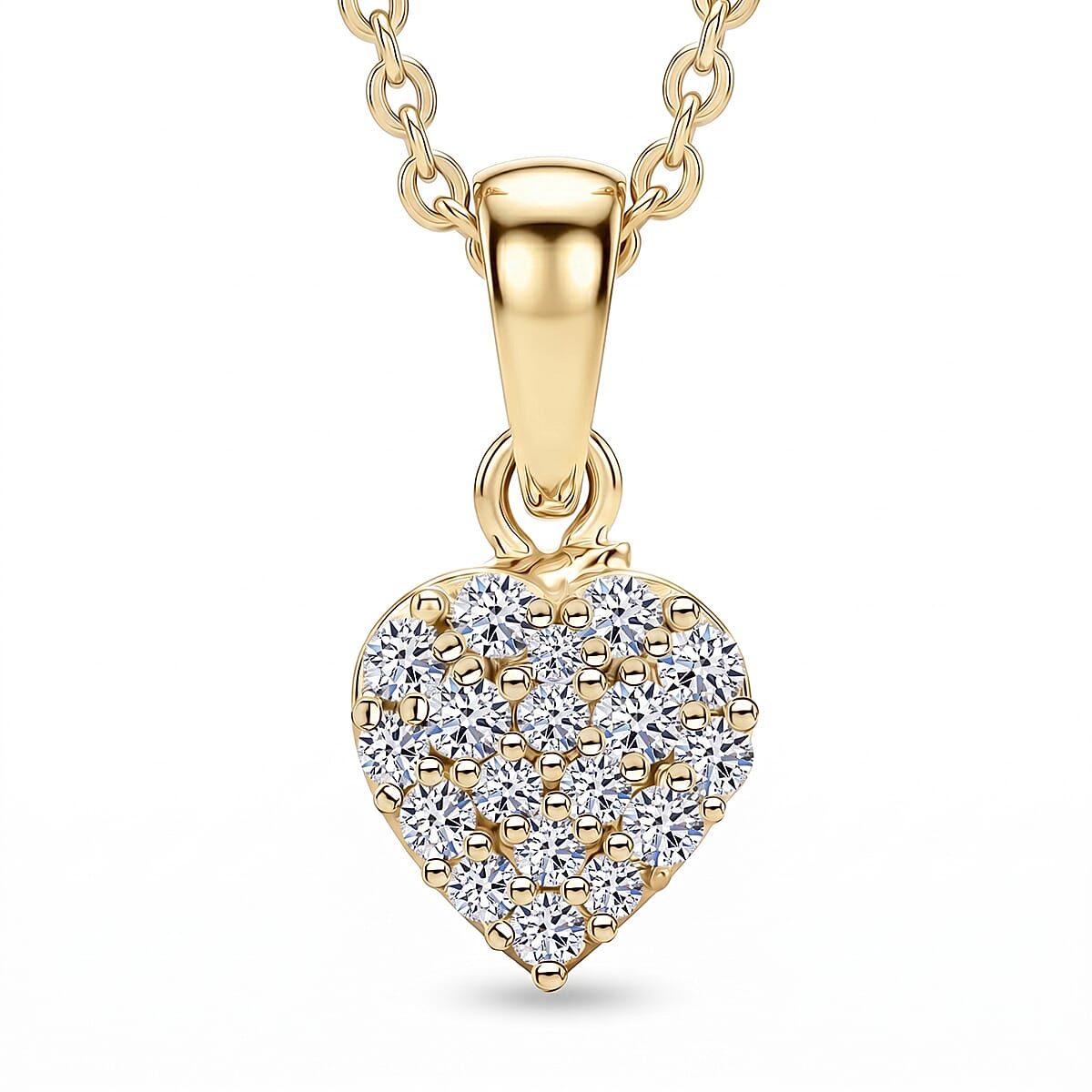 Luxuriant Lab Grown Diamond (G-H, SI) Pendant Necklace (20 Inches) in 18K Vermeil Yellow Gold Over Sterling Silver 0.15 ctw