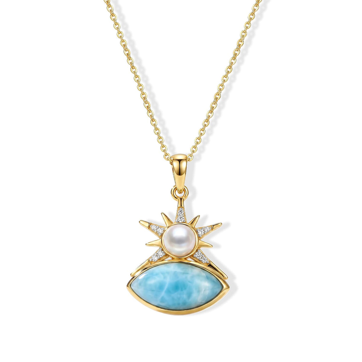 D''Joy AAA Larimar and Multi Gemstone 3.80 ctw Pendant Necklace in 18K Vermeil Yellow Gold Over Sterling Silver 20 Inches