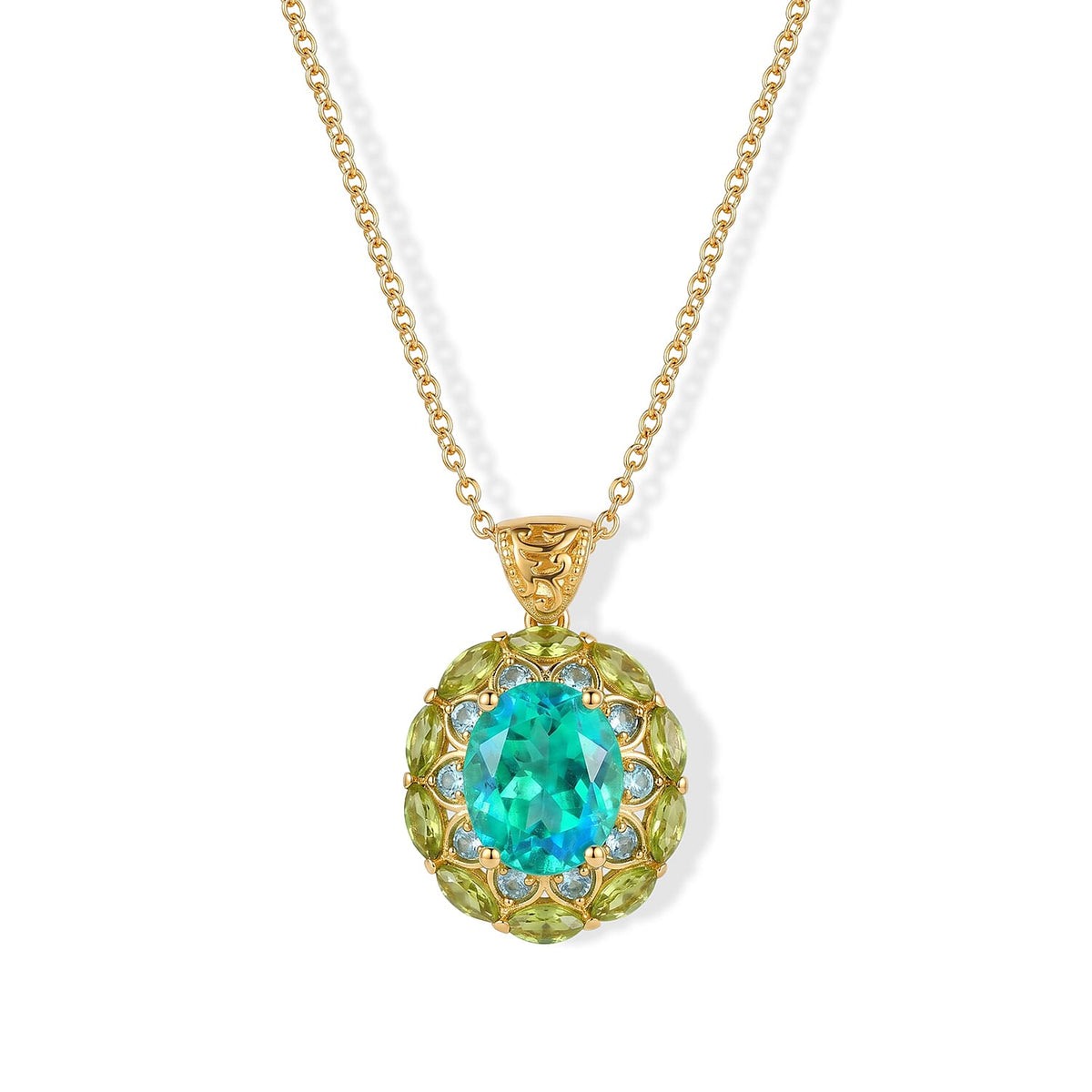 EverTrue Peacock Quartz, Multi Gemstone Royal Peacock Petal Pendant in 18K YG Plated with ION Plated YG Stainless Steel Necklace (20 Inches) 8.50 ctw
