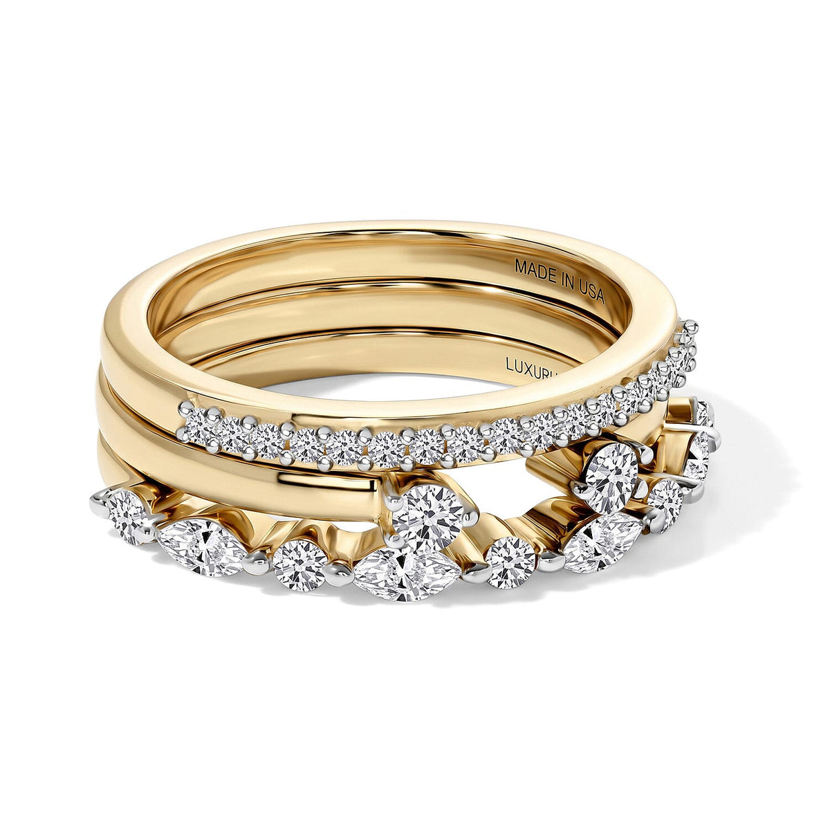Luxuriant Lab Grown Diamond (G-H, SI) Set of 3 Stackable Ring in Rhodium Over Sterling Silver (Size 7.0) 0.75 ctw