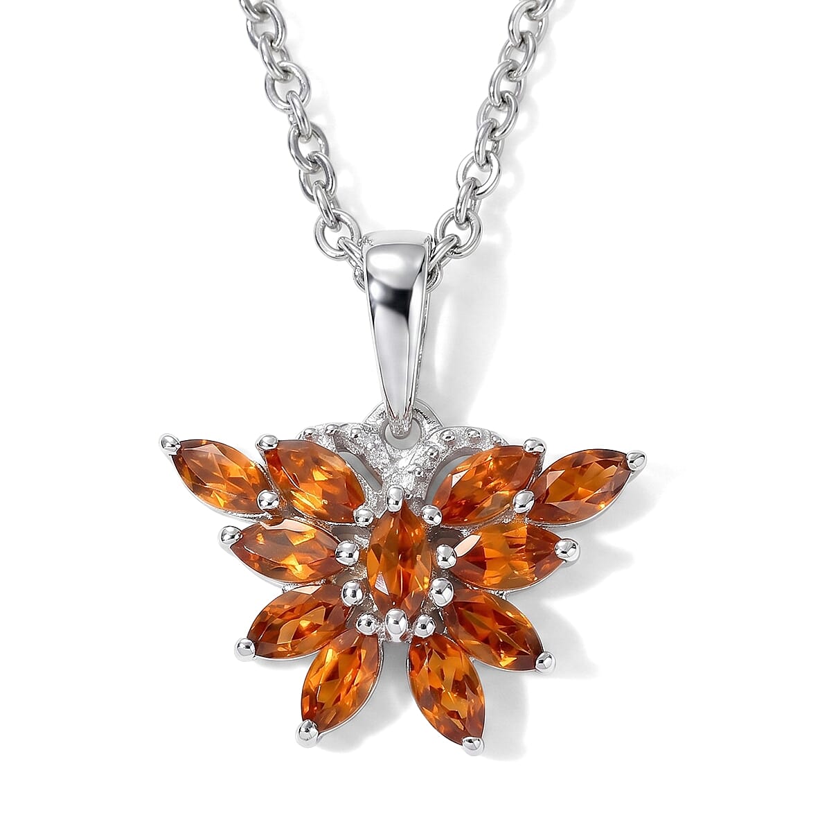 D'Joy Ratnapura Hessonite Garnet Pendant in Rhodium Over Sterling Silver with Stainless Steel Necklace (20 Inches) 1.10 ctw