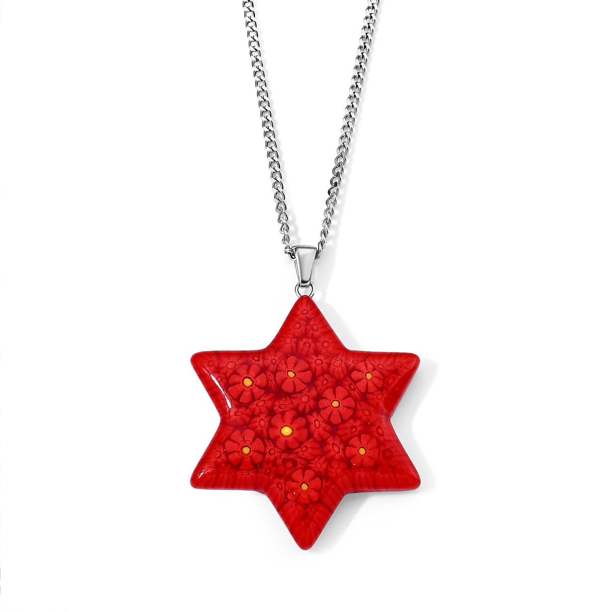 Multi Murano Style Celestial Star Pendant Necklace (20-22 inches) in Stainless Steel