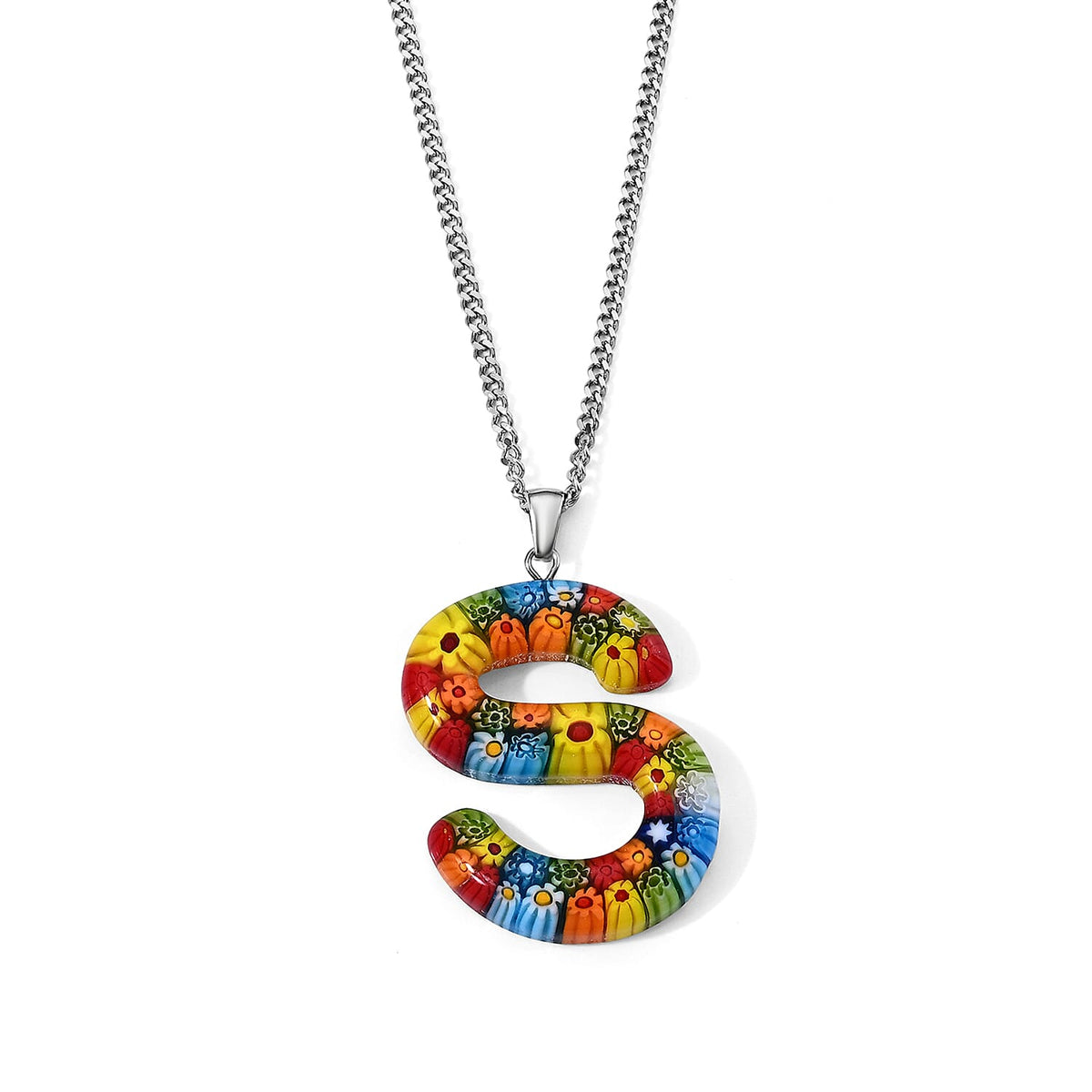 Multi Murano Style Initial A Pendant Necklace (20-22 Inches) in Stainless Steel