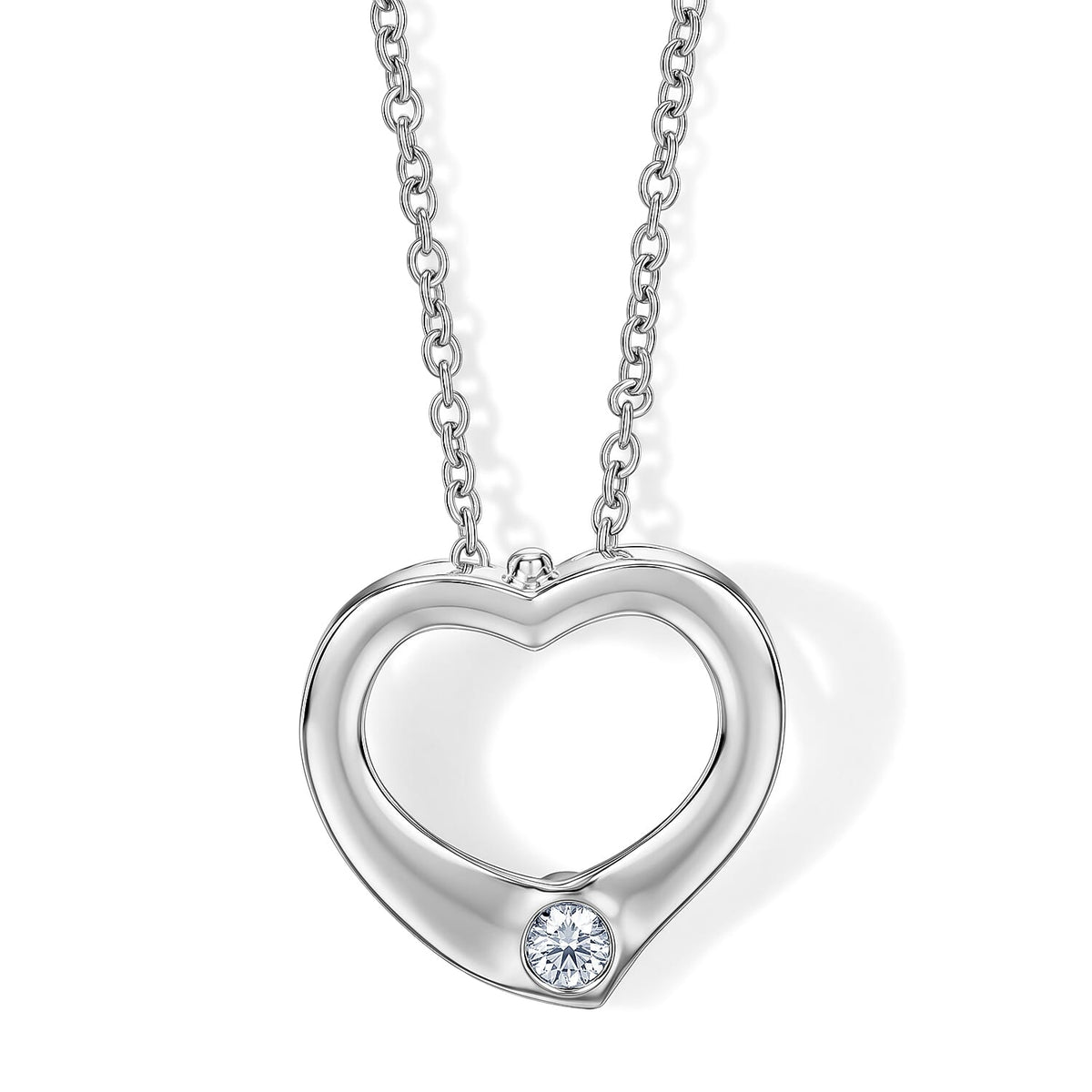 EverTrue Moissanite Heart Pendant in Platinum Bond with Stainless Steel Necklace (20 Inches) 0.10 ctw