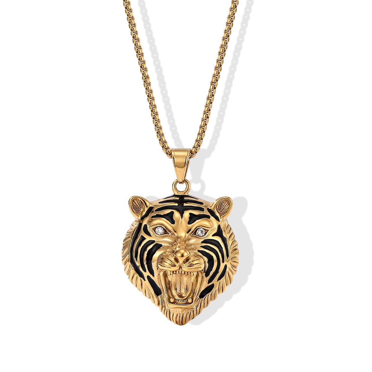 Green Austrian Crystal Lion Pendant Necklace (24 Inches) in ION Plated YG Stainless Steel
