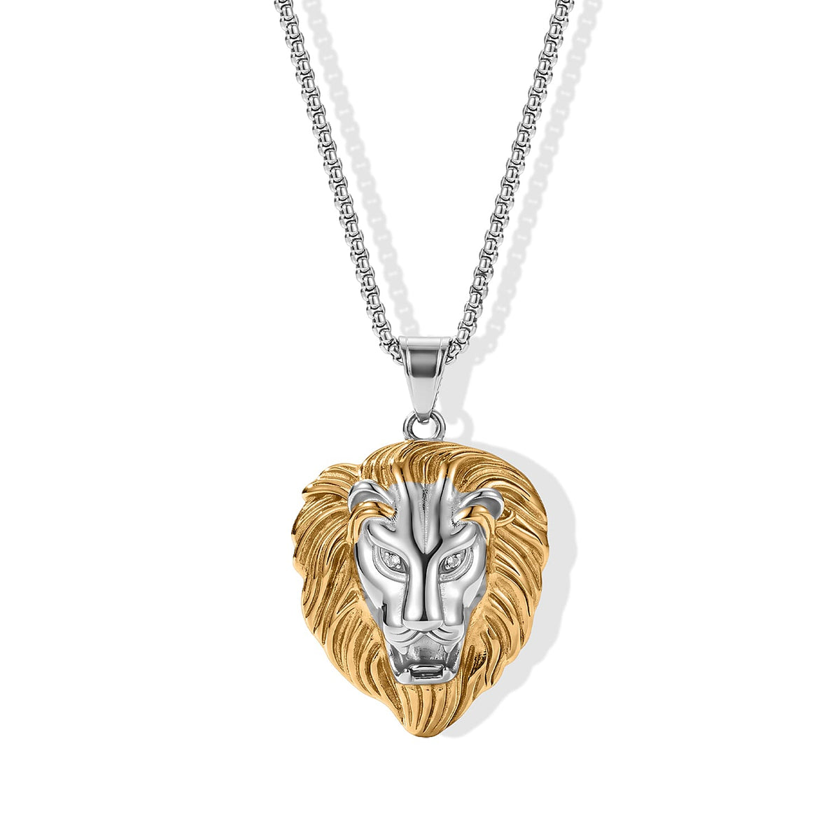 Austrian Crystal Lion Pendant Necklace (24 Inches) in ION Plated YG and Stainless Steel