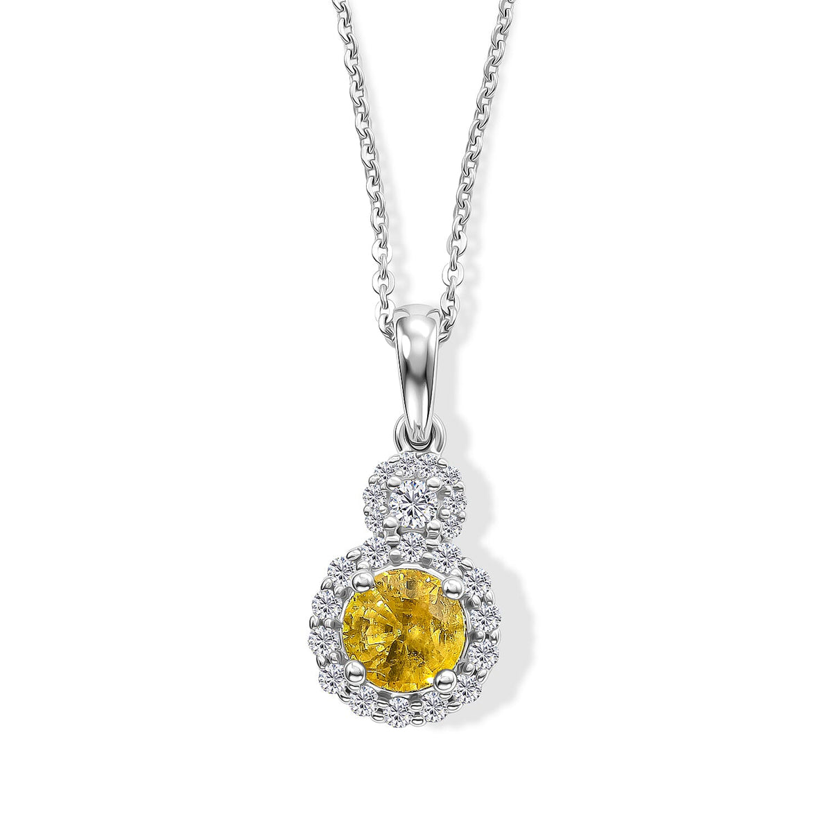 D'Joy Premium Yellow Sapphire, Moissanite Pendant Necklace (18 Inches) in Rhodium Over Sterling Silver 1.40 ctw