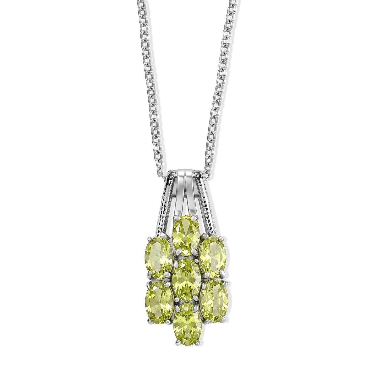 EverTrue Simulated Lime Diamond Pendant Necklace (20 Inches) in Stainless Steel 5.10 ctw