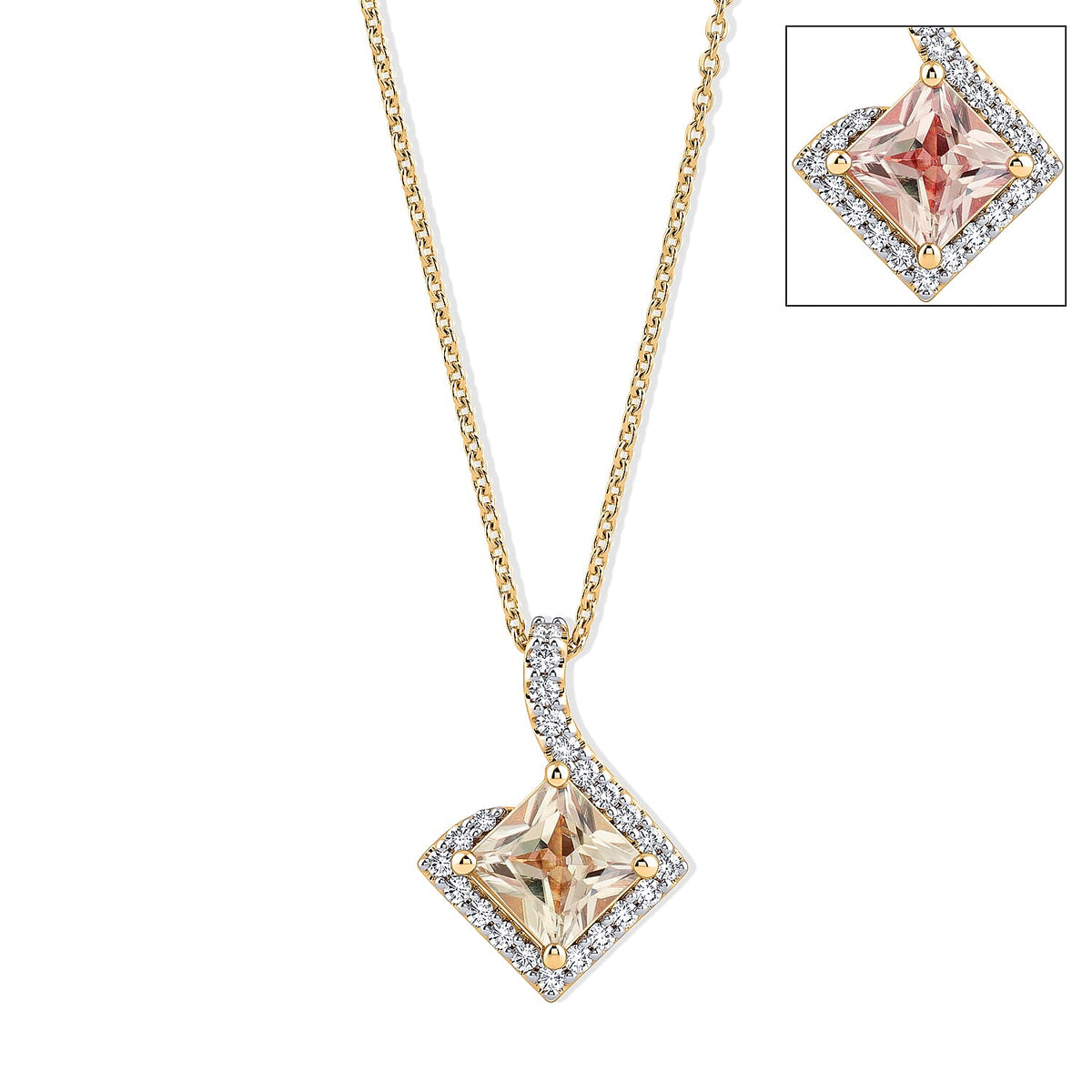 D''Joy Asscher Cut Premium Turkizite, Moissanite Pendant Necklace (18 Inches) in 18K Vermeil YG Over Sterling Silver 1.46 ctw