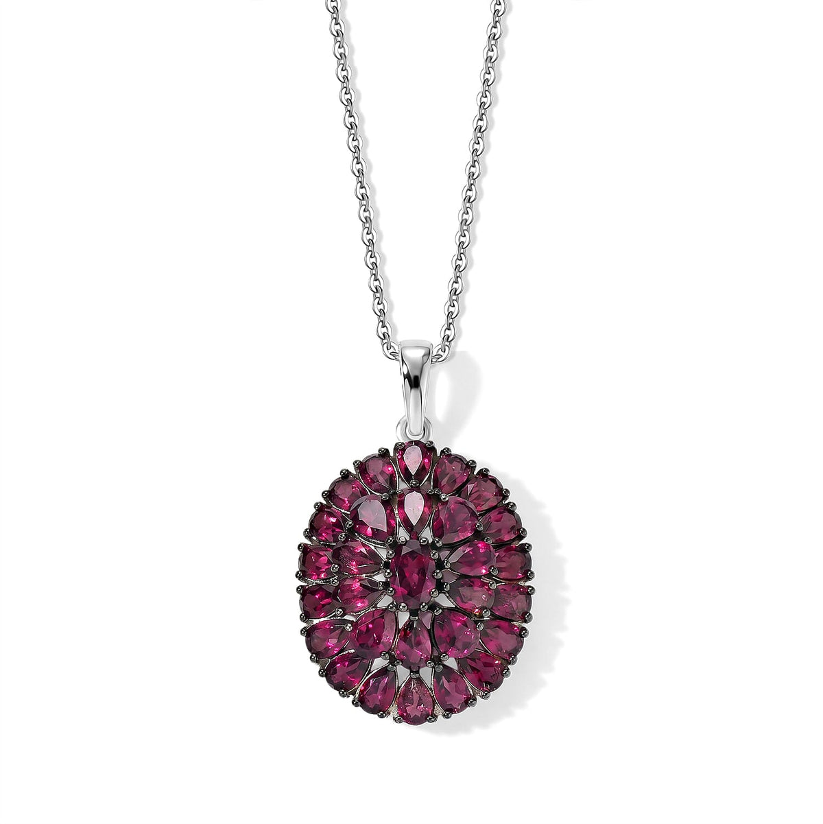D'Joy Premium Orissa Rhodolite Garnet Berry Royale Pendant Necklace (20 Inches) in Rhodium Over Sterling Silver 8.70 ctw