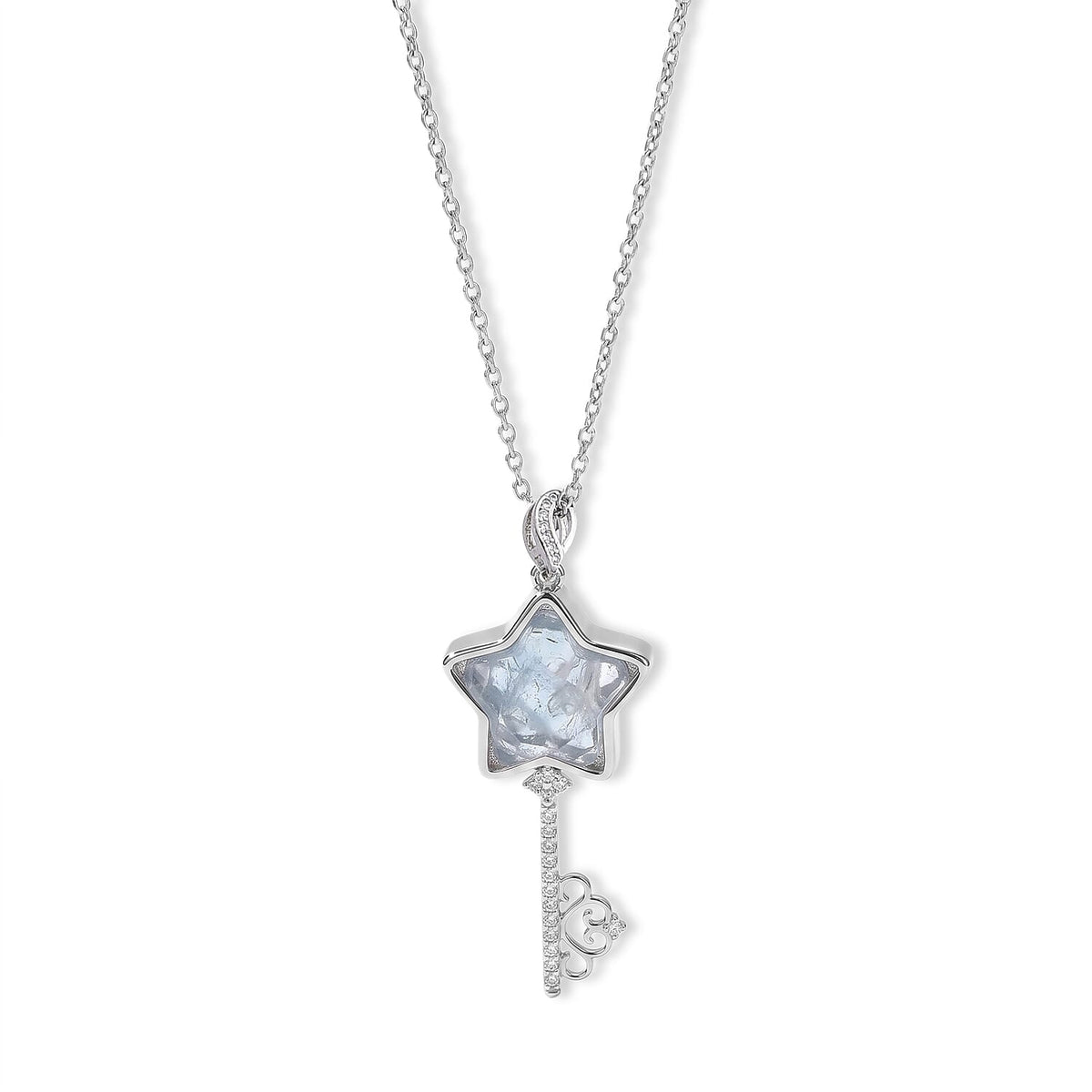 Aquamarine and Simulated Diamond Pendant in Silvertone with Stainless Steel Necklace (20 Inches) 42.00 ctw