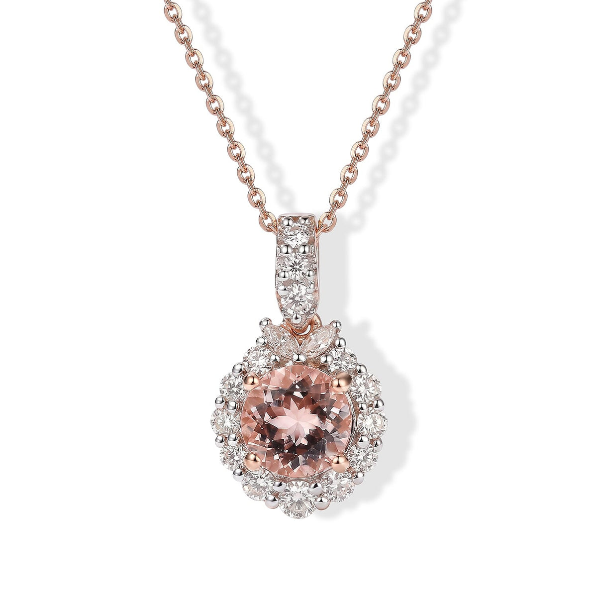 Certified and Appraised D''Joy Premium Pink Morganite, Moissanite Pendant Necklace (18 Inches) in 18K Vermeil RG Over Sterling Silver 1.77 ctw